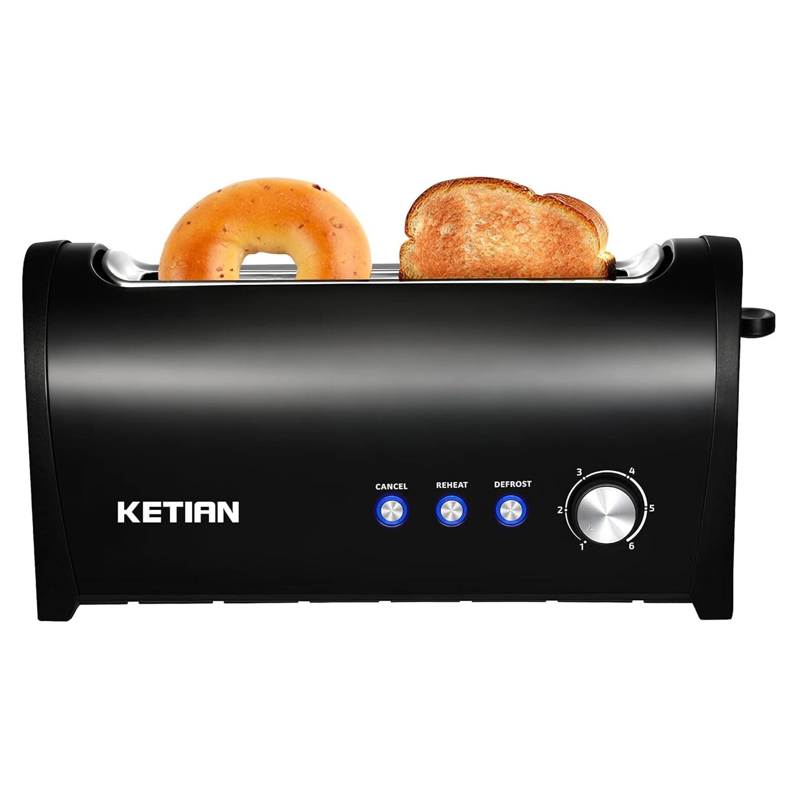 Tostadora KETIAN 2 Rebanadas Acero Inoxidable Negra 6 Niveles