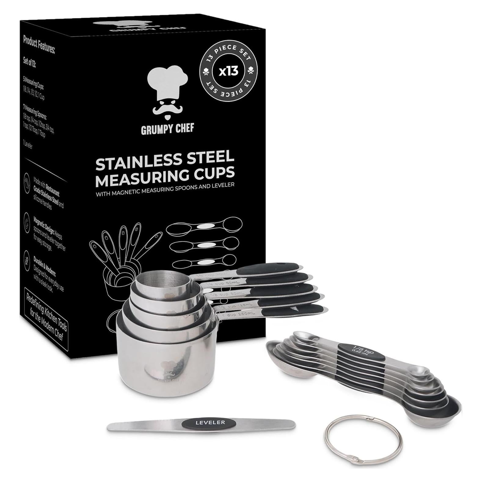 Juego de Tazas y Cucharas Medidoras Grumpy Chef 13 Piezas