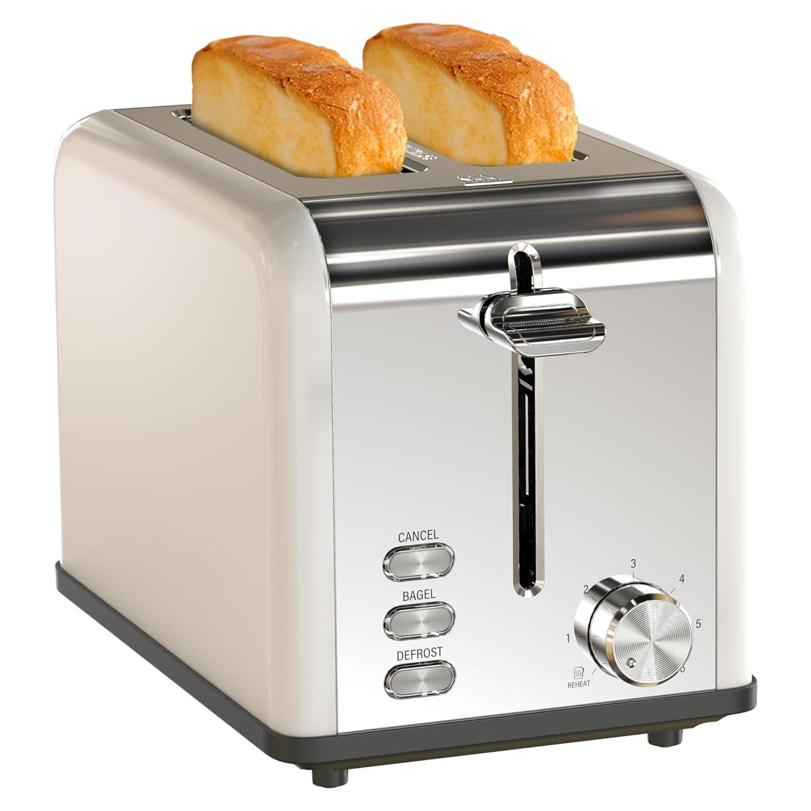 Tostadora Simple Deluxe 2 Rebanadas Acero Inoxidable Blanca