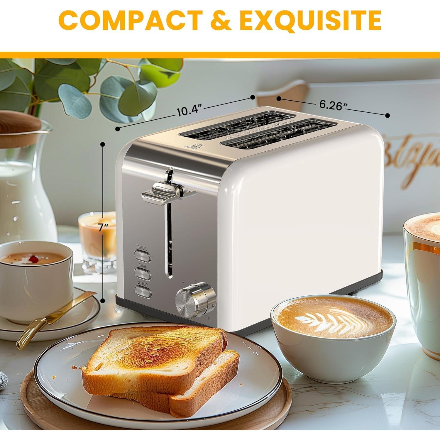 Tostadora Simple Deluxe 2 Rebanadas Acero Inoxidable Blanca