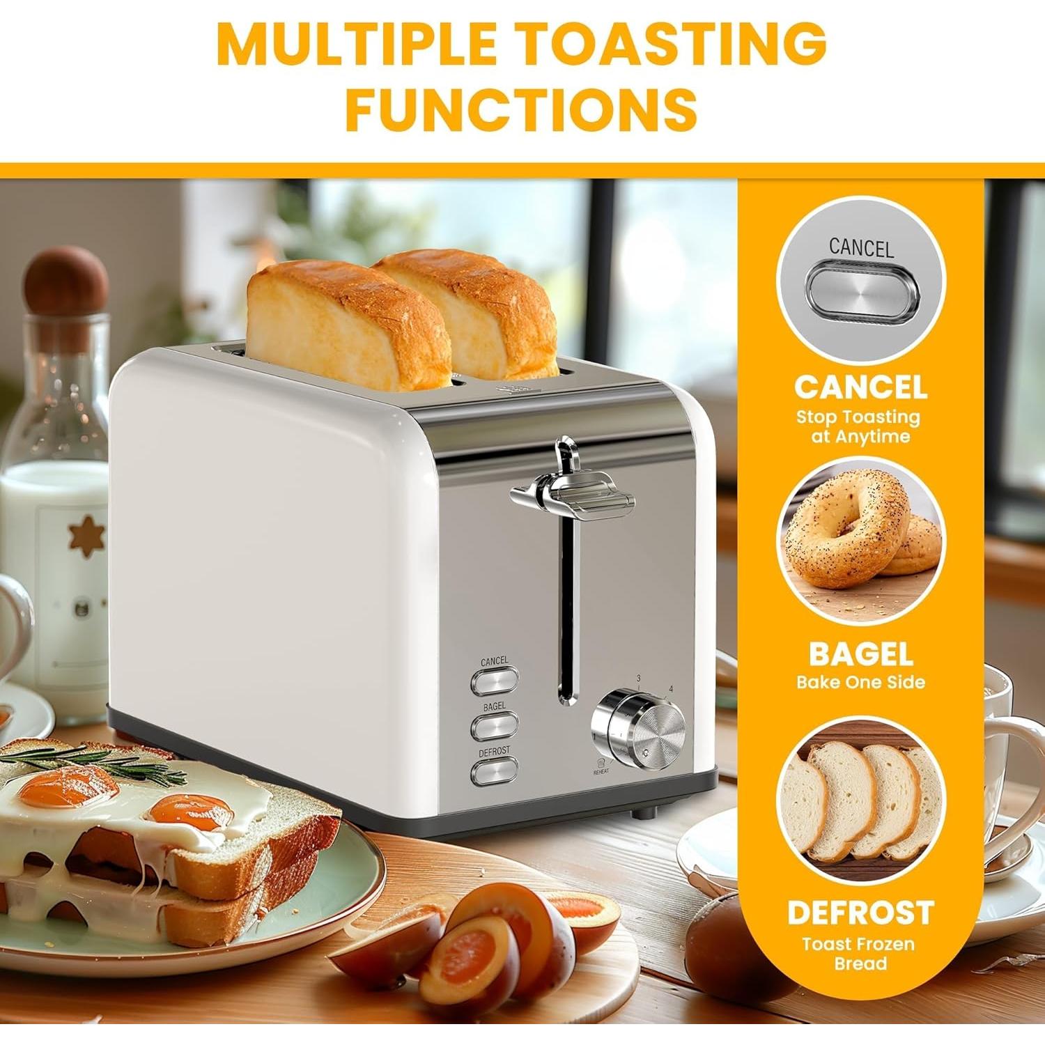 Tostadora Simple Deluxe 2 Rebanadas Acero Inoxidable Blanca