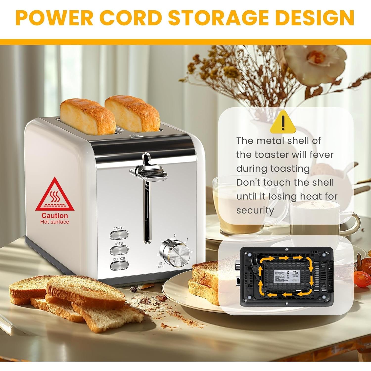 Tostadora Simple Deluxe 2 Rebanadas Acero Inoxidable Blanca