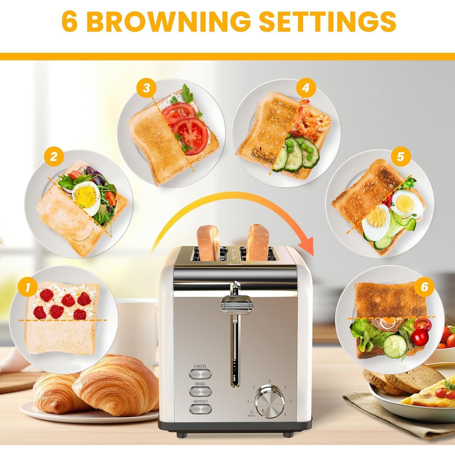 Tostadora Simple Deluxe 2 Rebanadas Acero Inoxidable Blanca