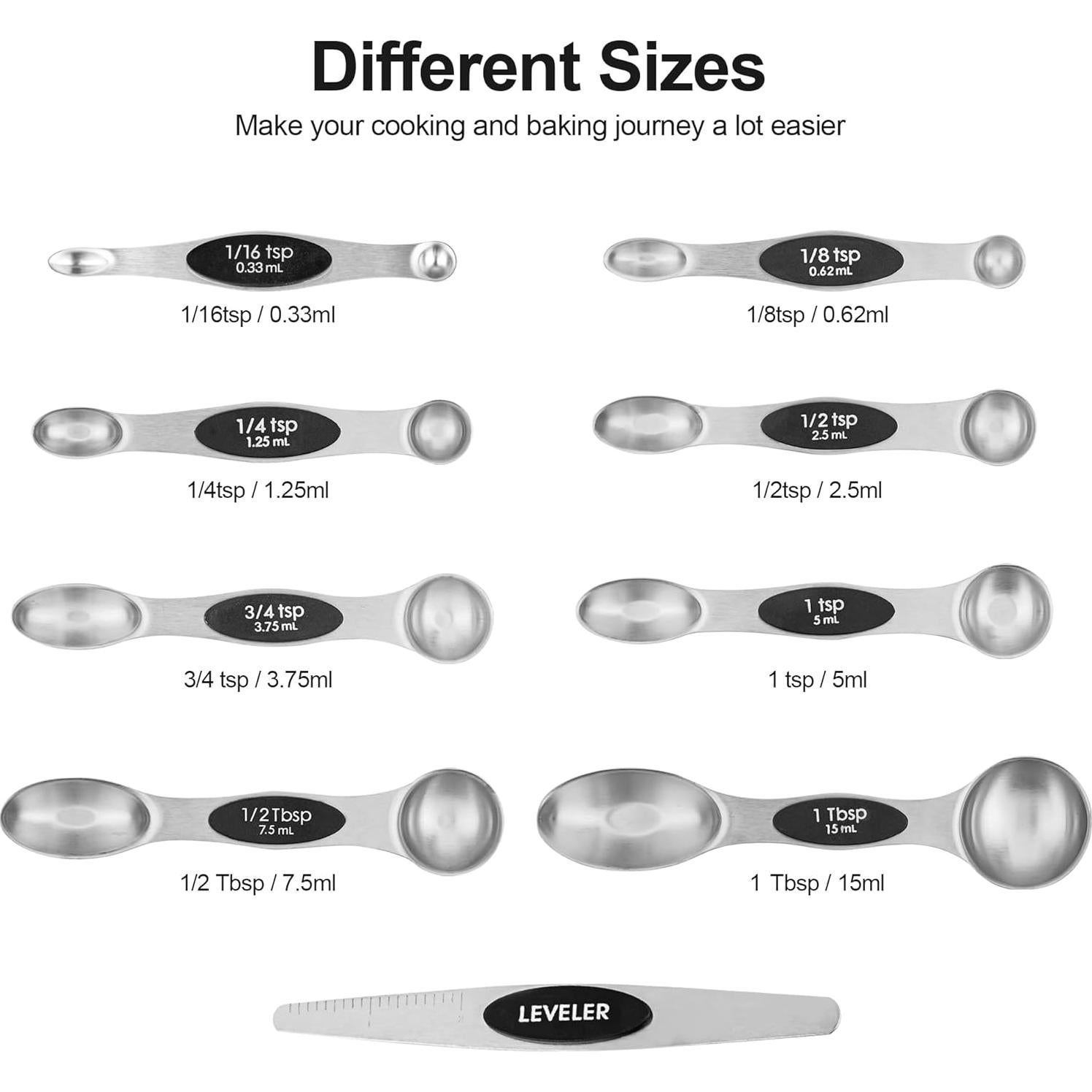 Juego de Tazas y Cucharas Medidoras Magnéticas Smithcraft 16 Acero Inoxidable