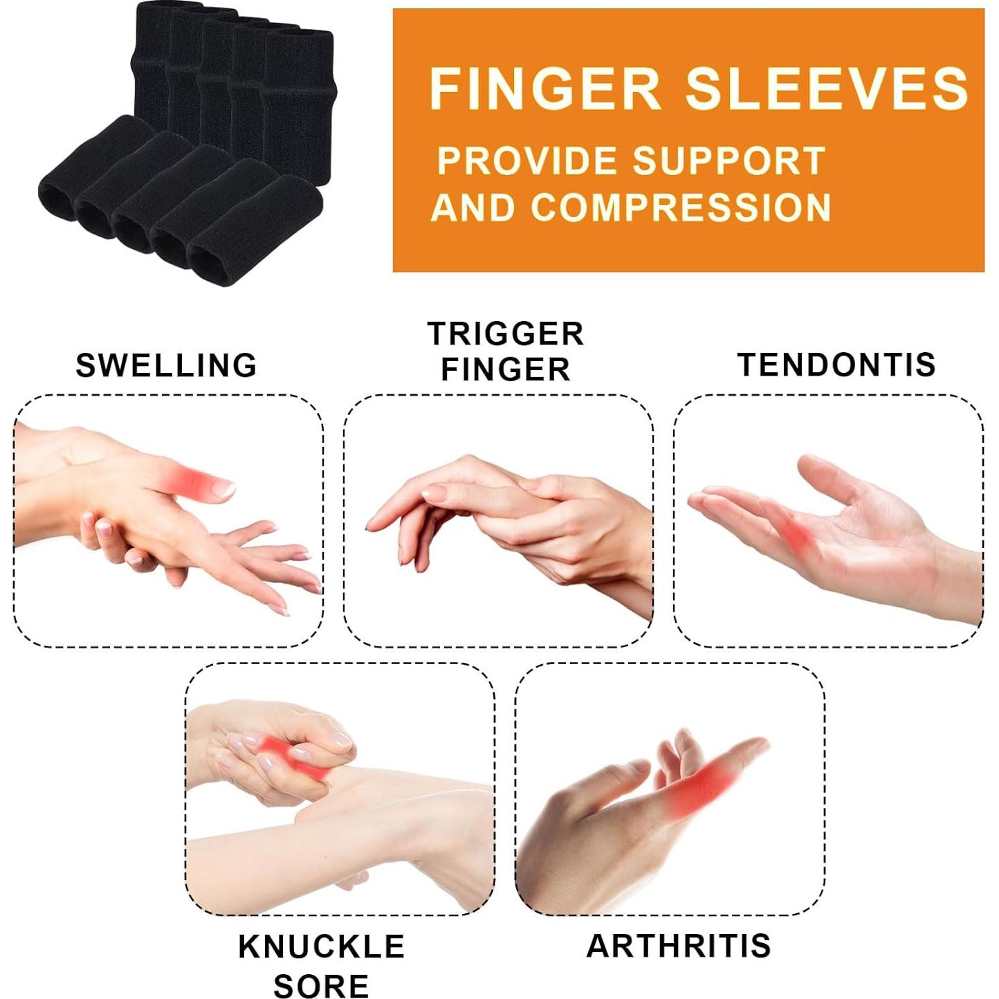 10 Mangas para Dedos Negras HaiFafafaing - Soporte Compresivo para Artritis