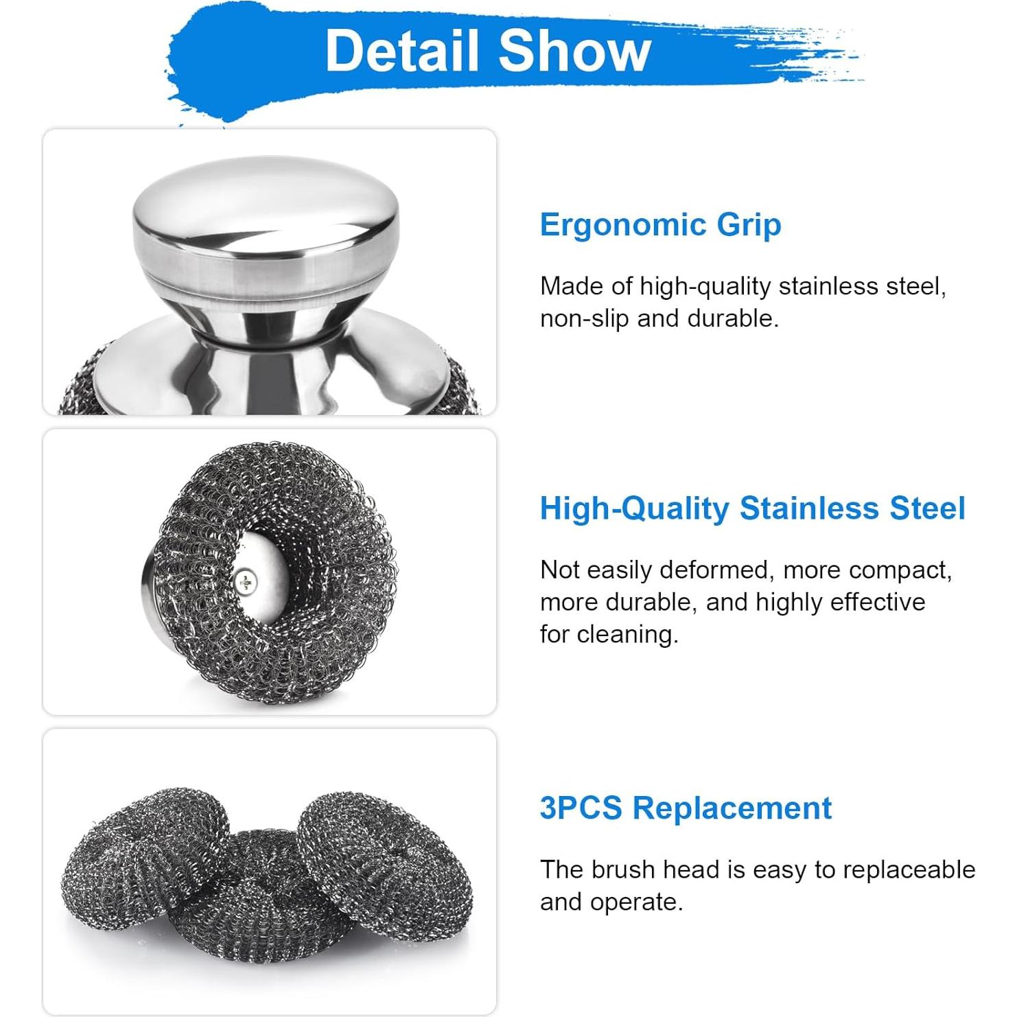 Juego de Estropajos de Acero Inoxidable GXLWJXWLV 5PCS con Mangos