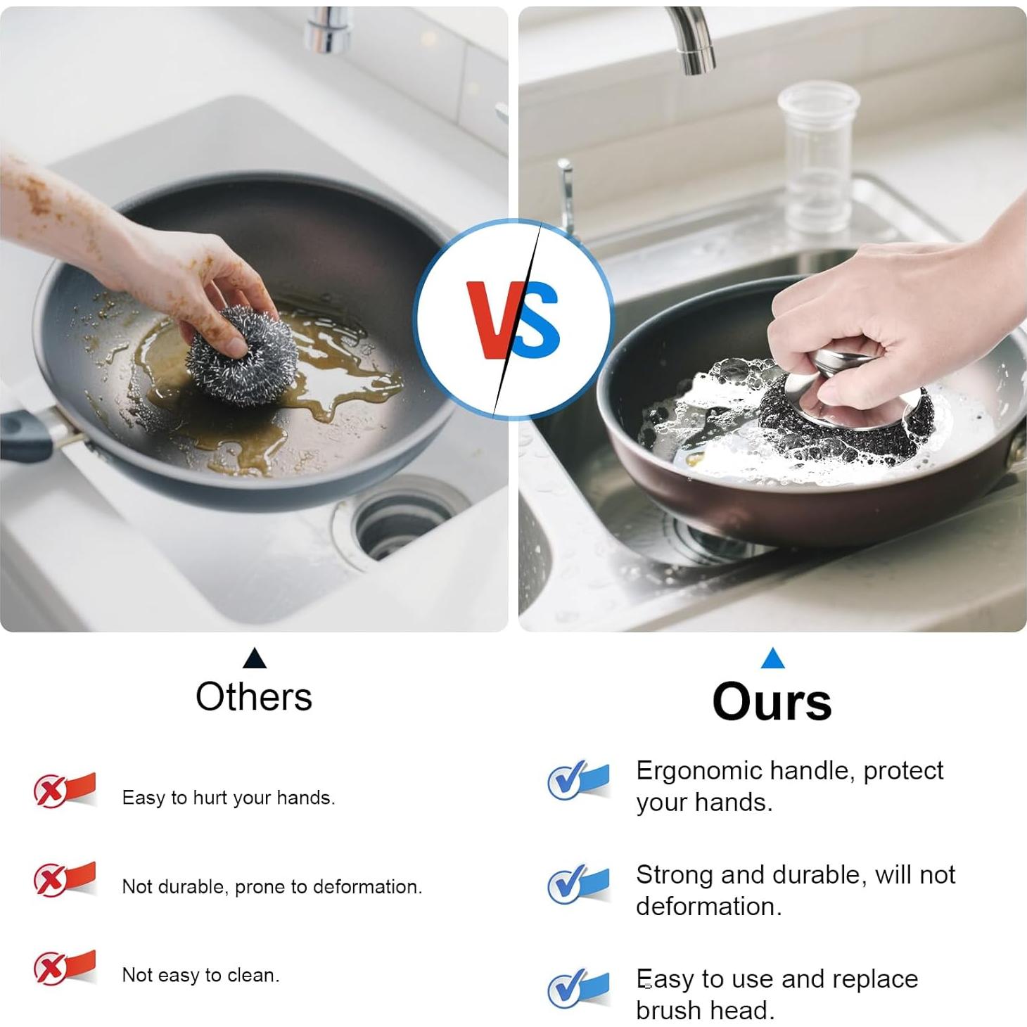 Juego de Estropajos de Acero Inoxidable GXLWJXWLV 5PCS con Mangos