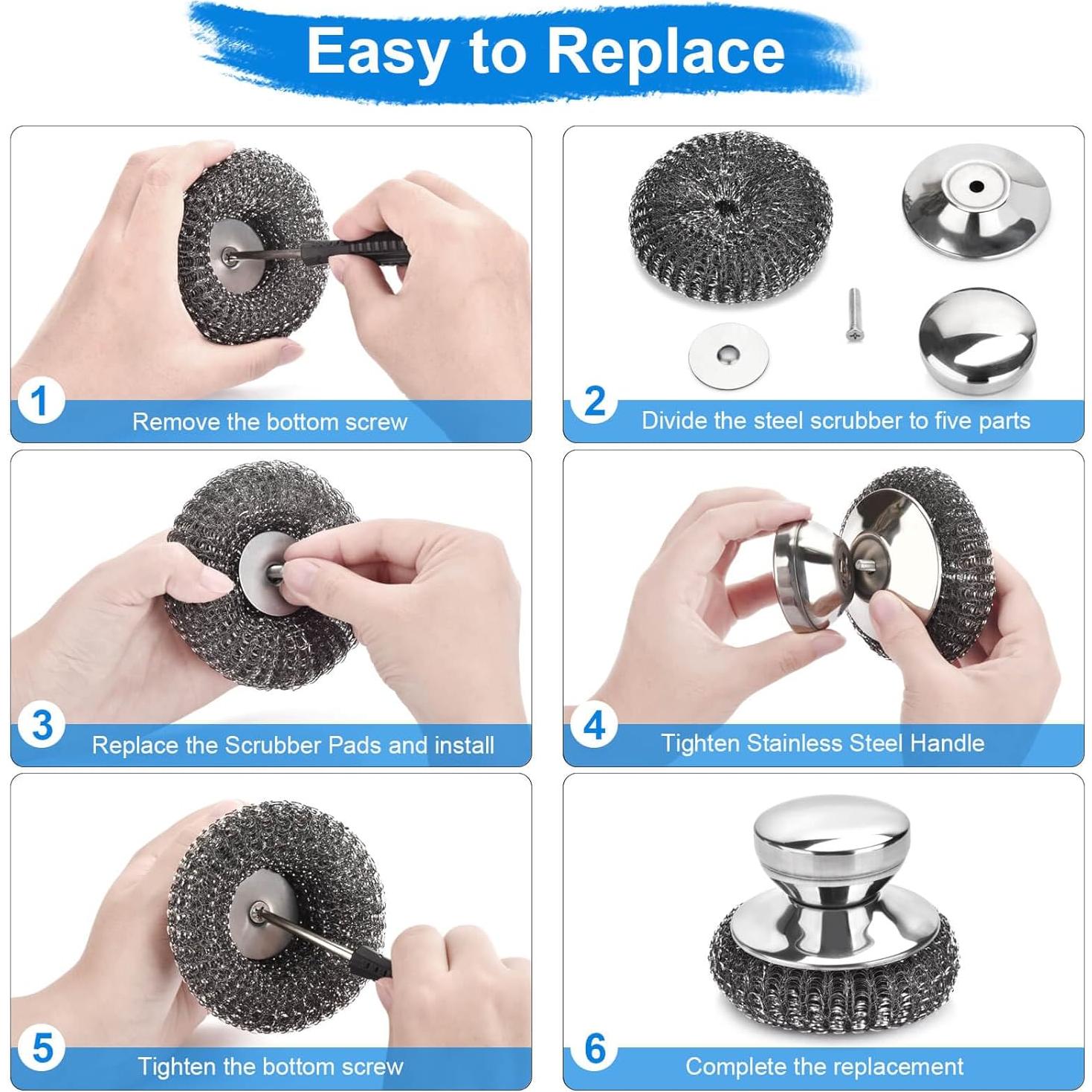 Juego de Estropajos de Acero Inoxidable GXLWJXWLV 5PCS con Mangos