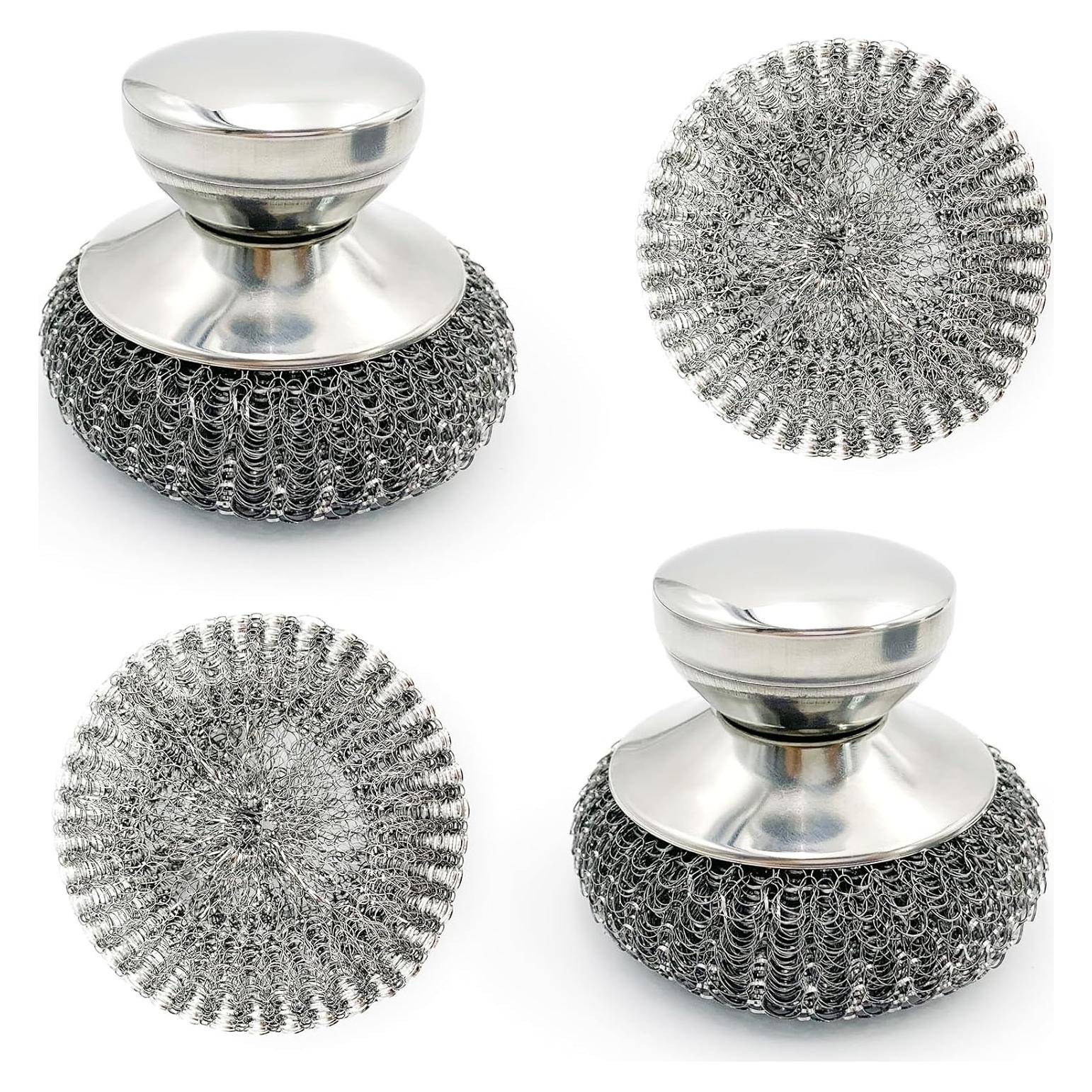 Juego de 4 Estropajos de Acero Inoxidable BIDEX con Mango