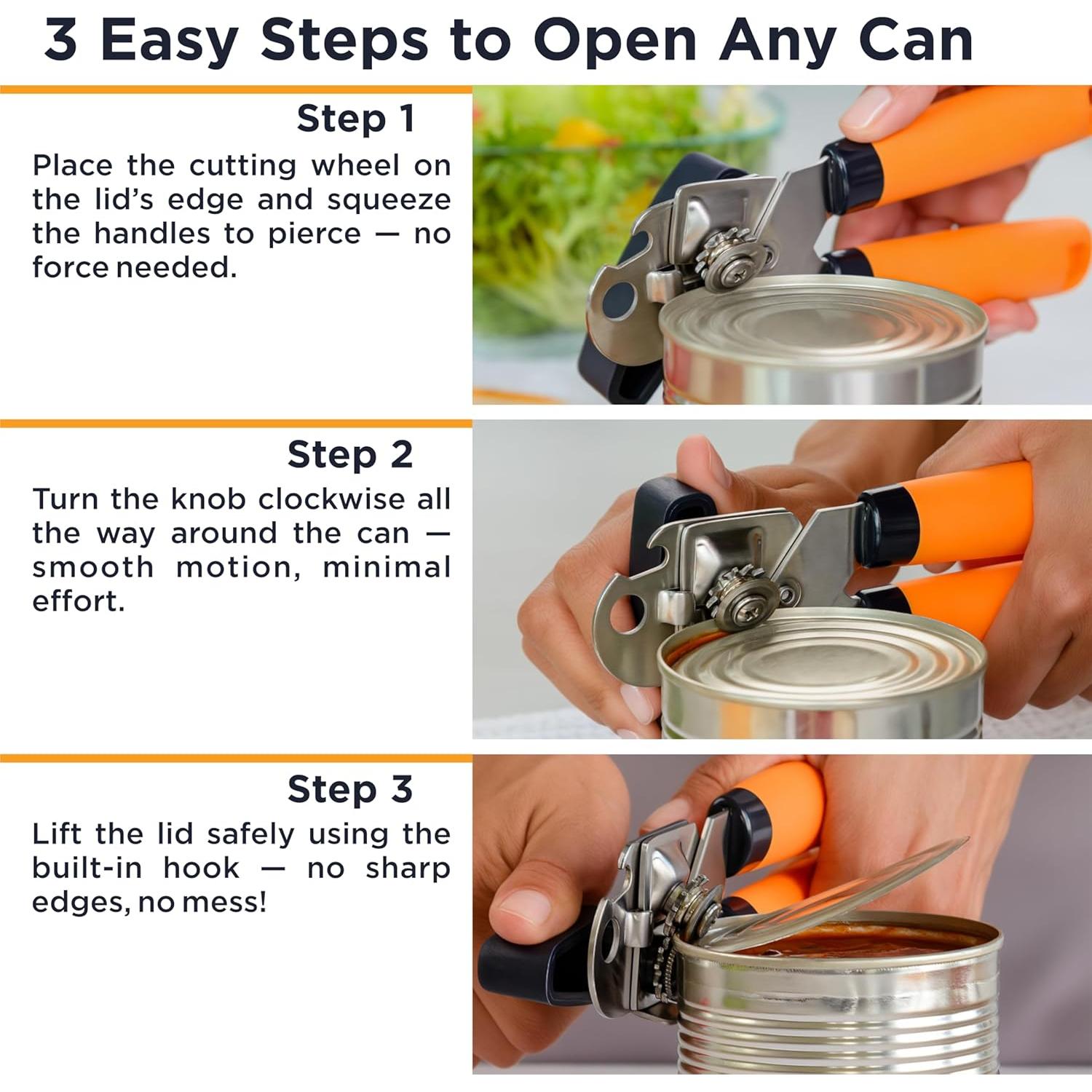 Abrelatas Manual Deiss PRO 2 en 1 - Acero Inoxidable Ergonómico