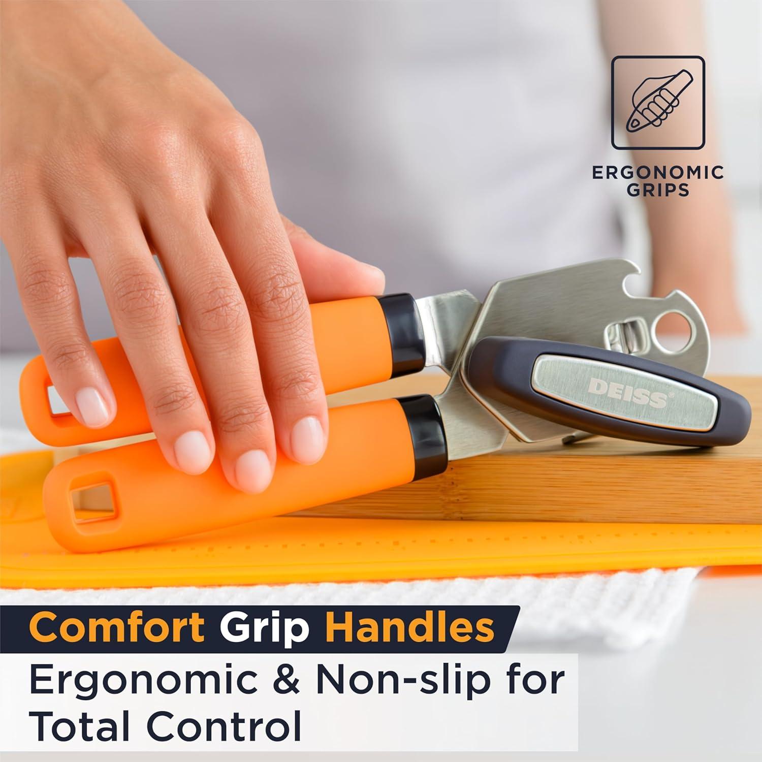 Abrelatas Manual Deiss PRO 2 en 1 - Acero Inoxidable Ergonómico