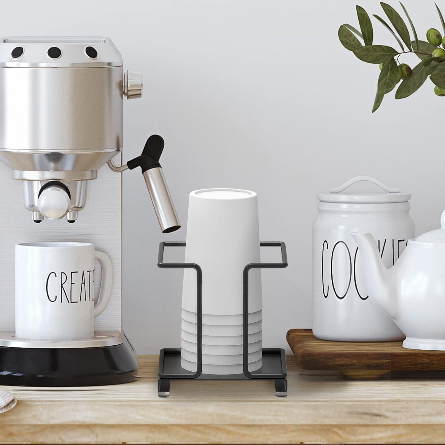 Dispensador de Tazas de Papel Adorila Metal Negro 10cm Antideslizante