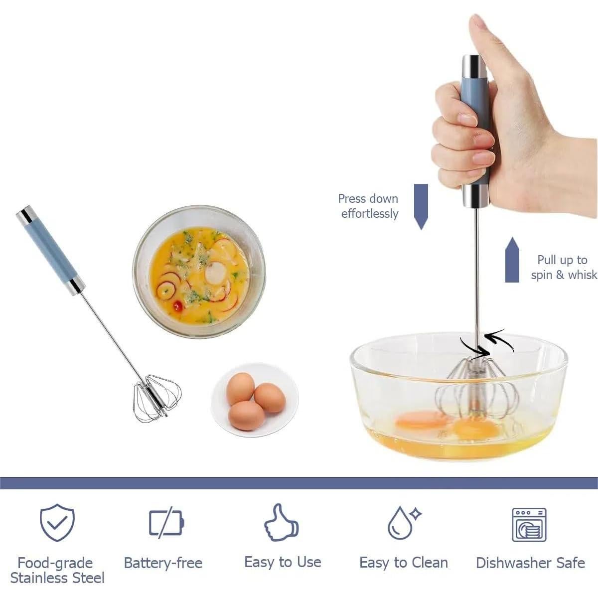 Paquete de 2 Batidores Semiautomáticos Avykalox de Acero Inoxidable