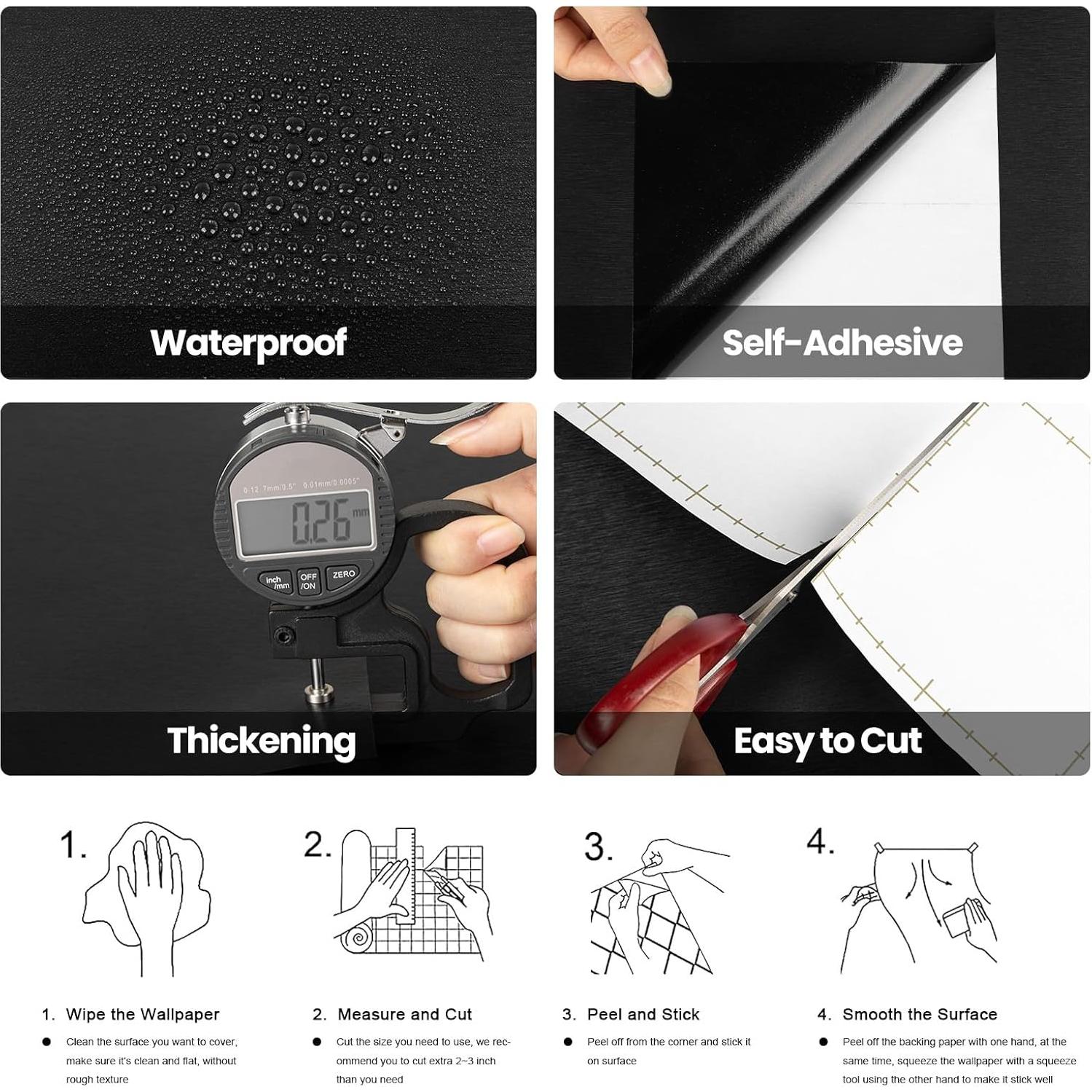 Papel Tapiz Autoadhesivo LXCREAT Negro Metálico 39.9x199.4 cm