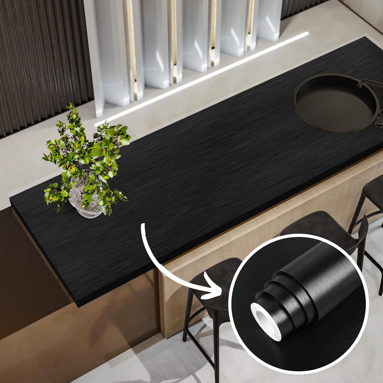 Papel Contacto Autoadhesivo Abyssaly Negro Metálico 40x198 cm