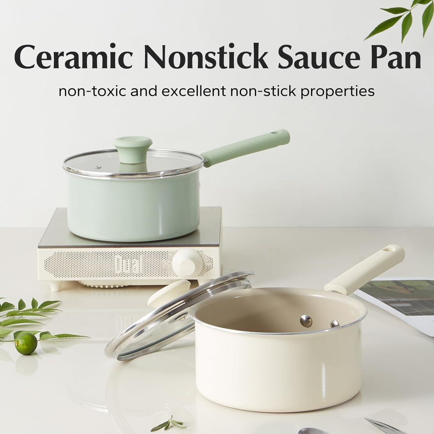 Cacerola Antiadherente Redchef 1.42L y 2.37L Verde Cerámica