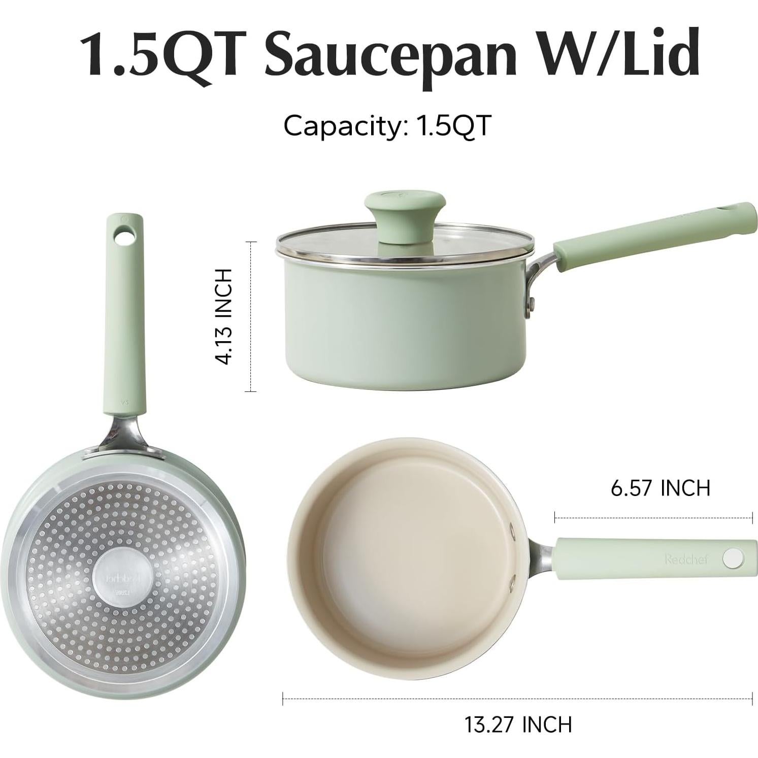 Cacerola Antiadherente Redchef 1.42L y 2.37L Verde Cerámica