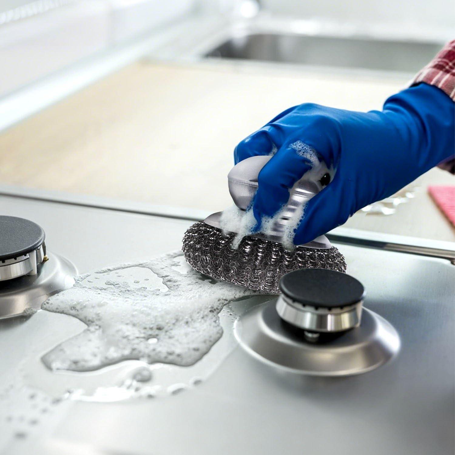 Estropajos de lana de acero inoxidable TKYPZY - 2 unidades con mango