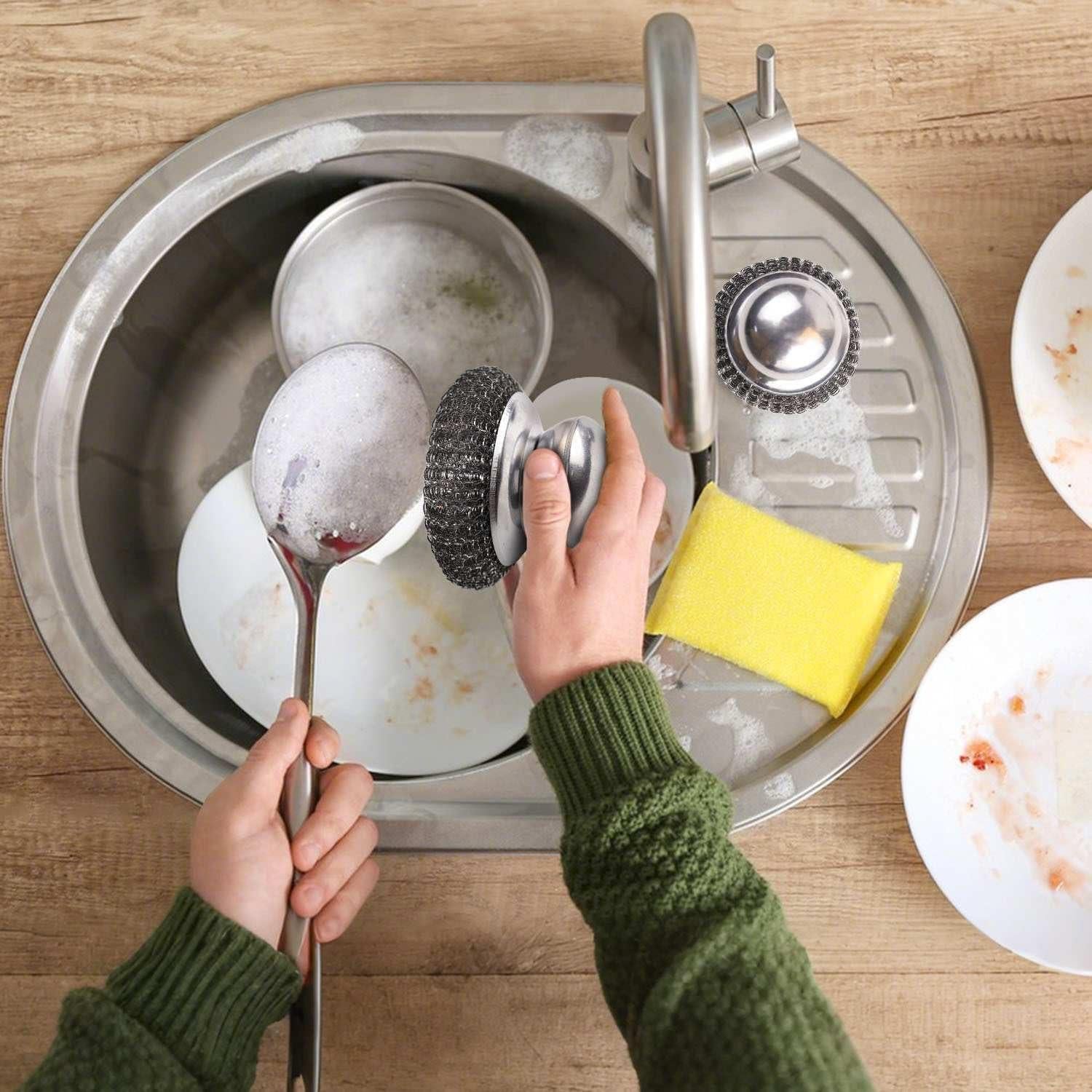 Estropajos de lana de acero inoxidable TKYPZY - 2 unidades con mango