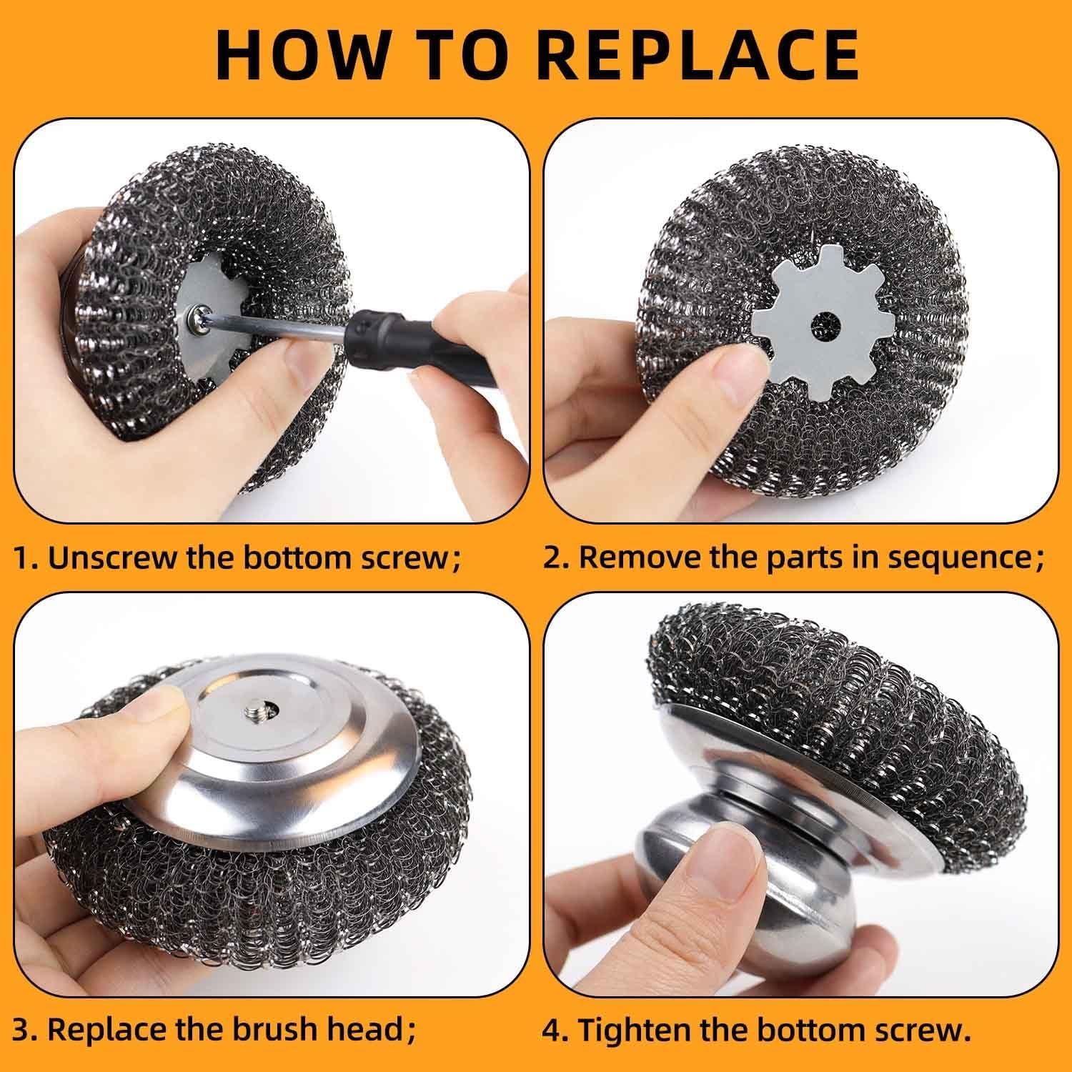 Estropajos de lana de acero inoxidable TKYPZY - 2 unidades con mango