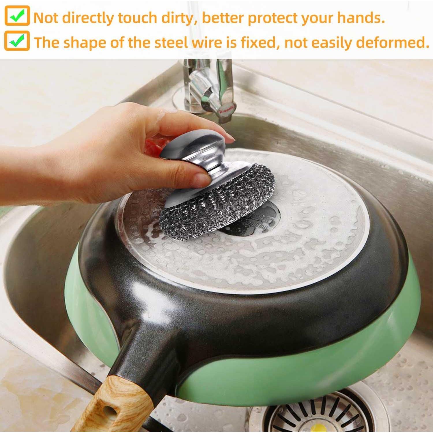 Estropajos de lana de acero inoxidable TKYPZY - 2 unidades con mango