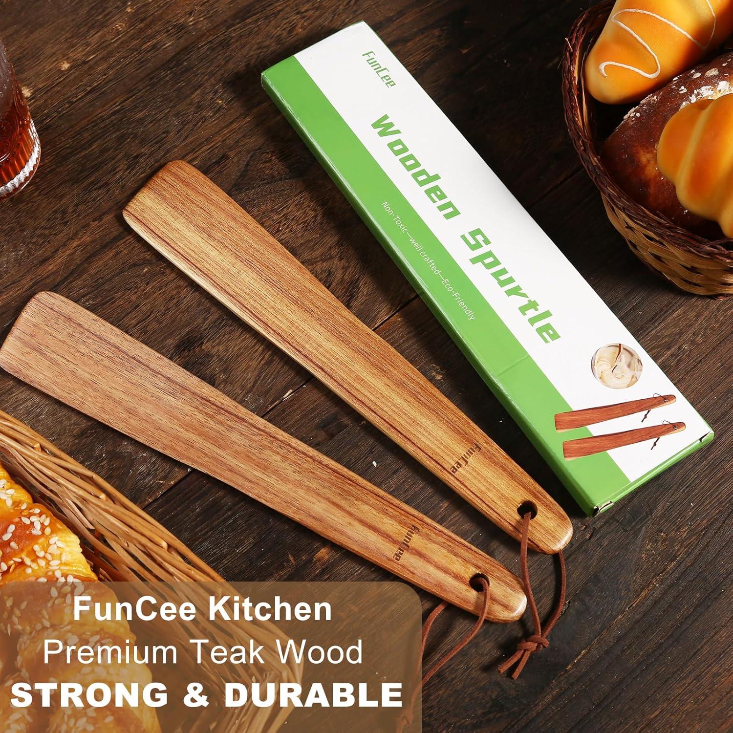 Juego de 2 espátulas de madera FunCee 30.48 cm resistentes al calor