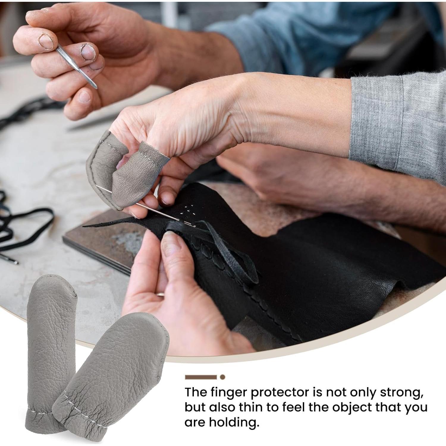 4 Pares Protectores de Dedos de Cuero EupHHonycs para Bordado