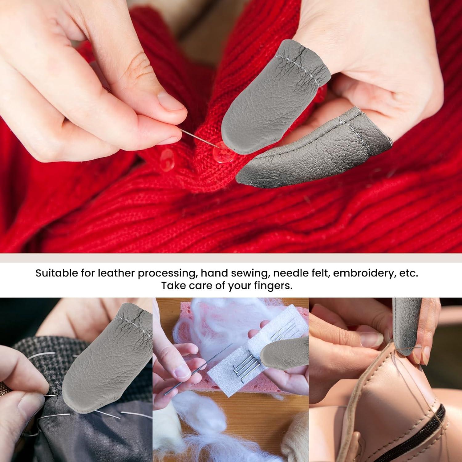 4 Pares Protectores de Dedos de Cuero EupHHonycs para Bordado