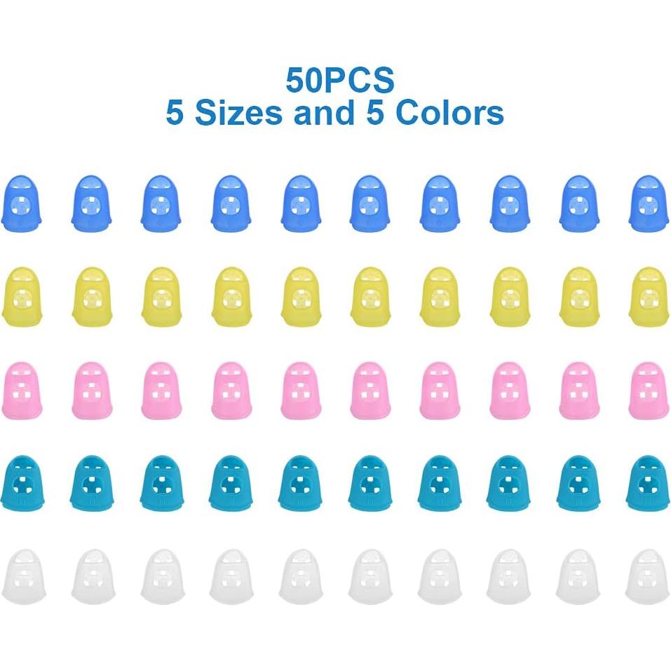 50 Protectores de Dedos de Silicona para Guitarra - 5 Tamaños y Colores