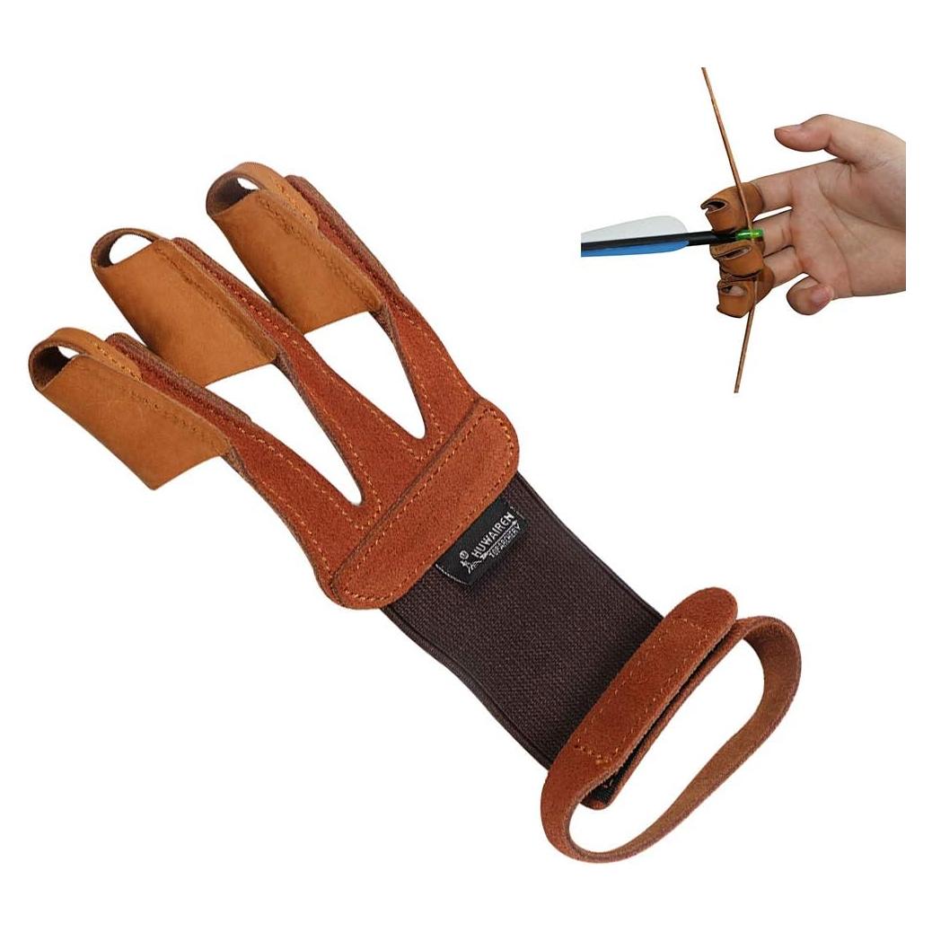 Guante de Tiro con Arco Huntingdoor 3 Dedos Piel Marrón
