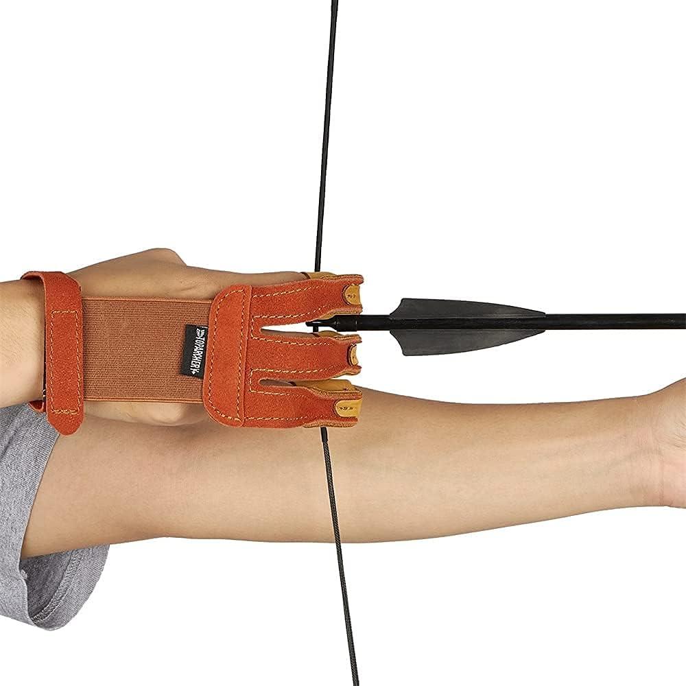 Guante de Tiro con Arco Huntingdoor 3 Dedos Piel Marrón