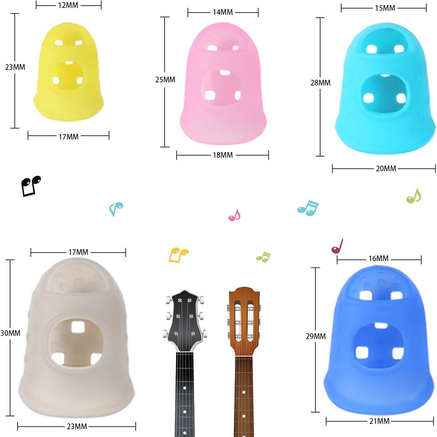 50 Protectores de Dedos de Silicona para Guitarra - 5 Tamaños