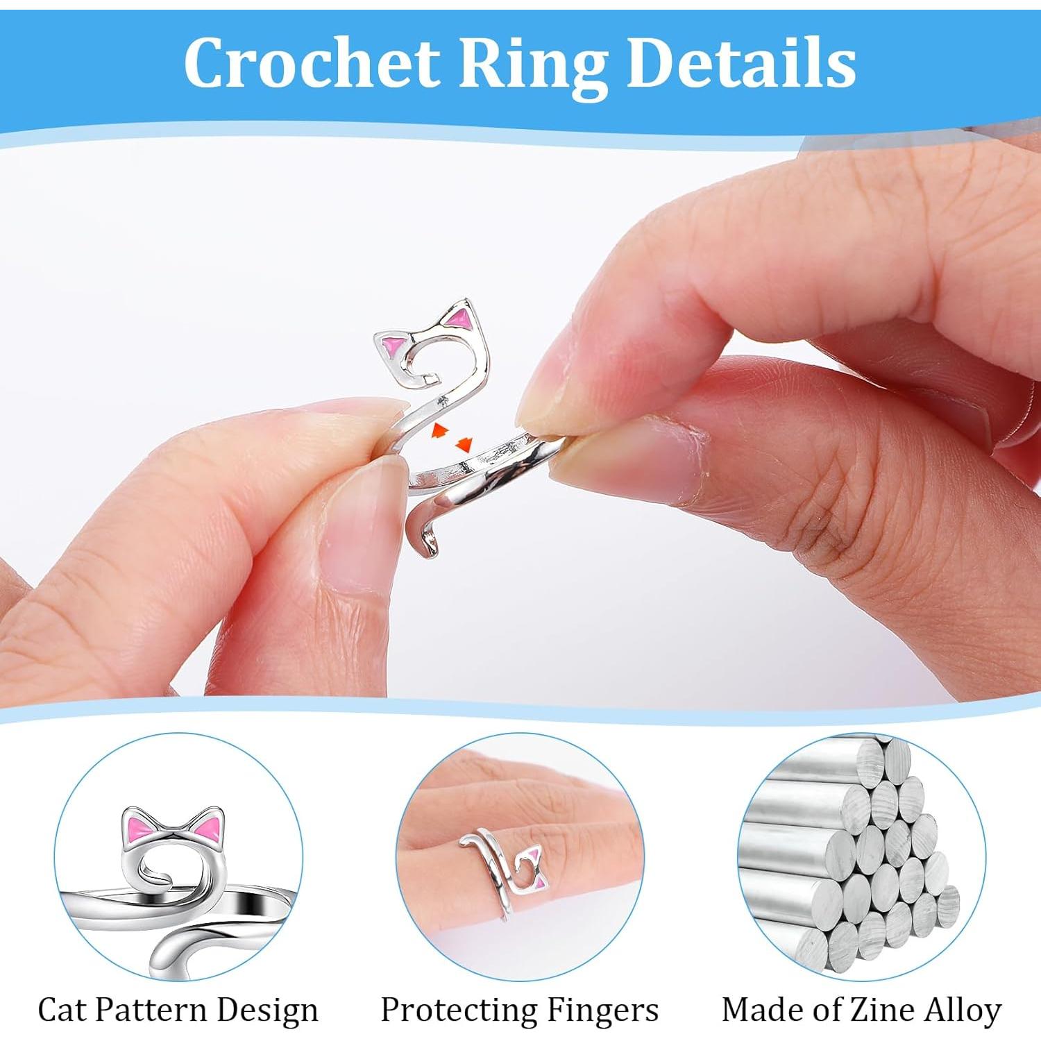 Anillos de Ganchillo Ajustables QFGasre 6 Pcs Plata