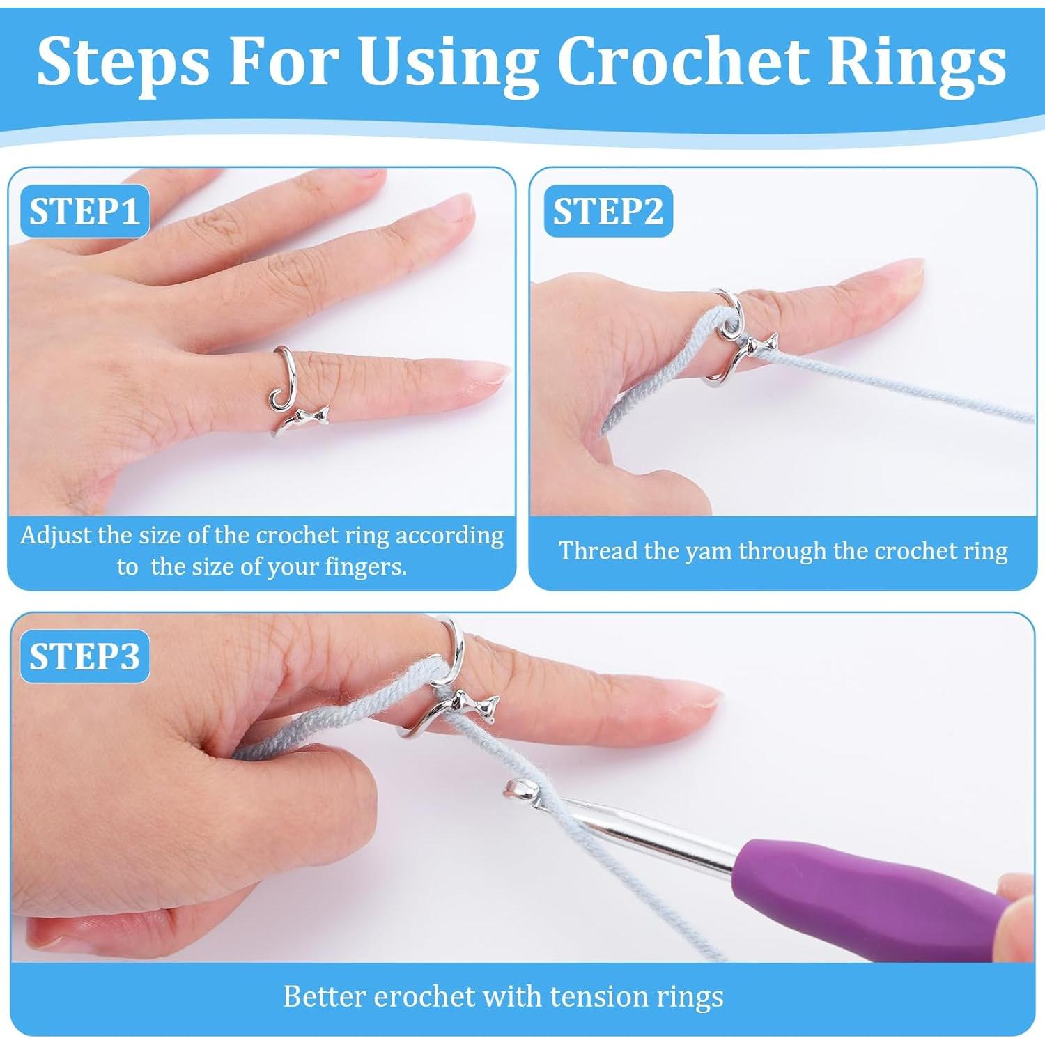 Anillos de Ganchillo Ajustables QFGasre 6 Pcs Plata