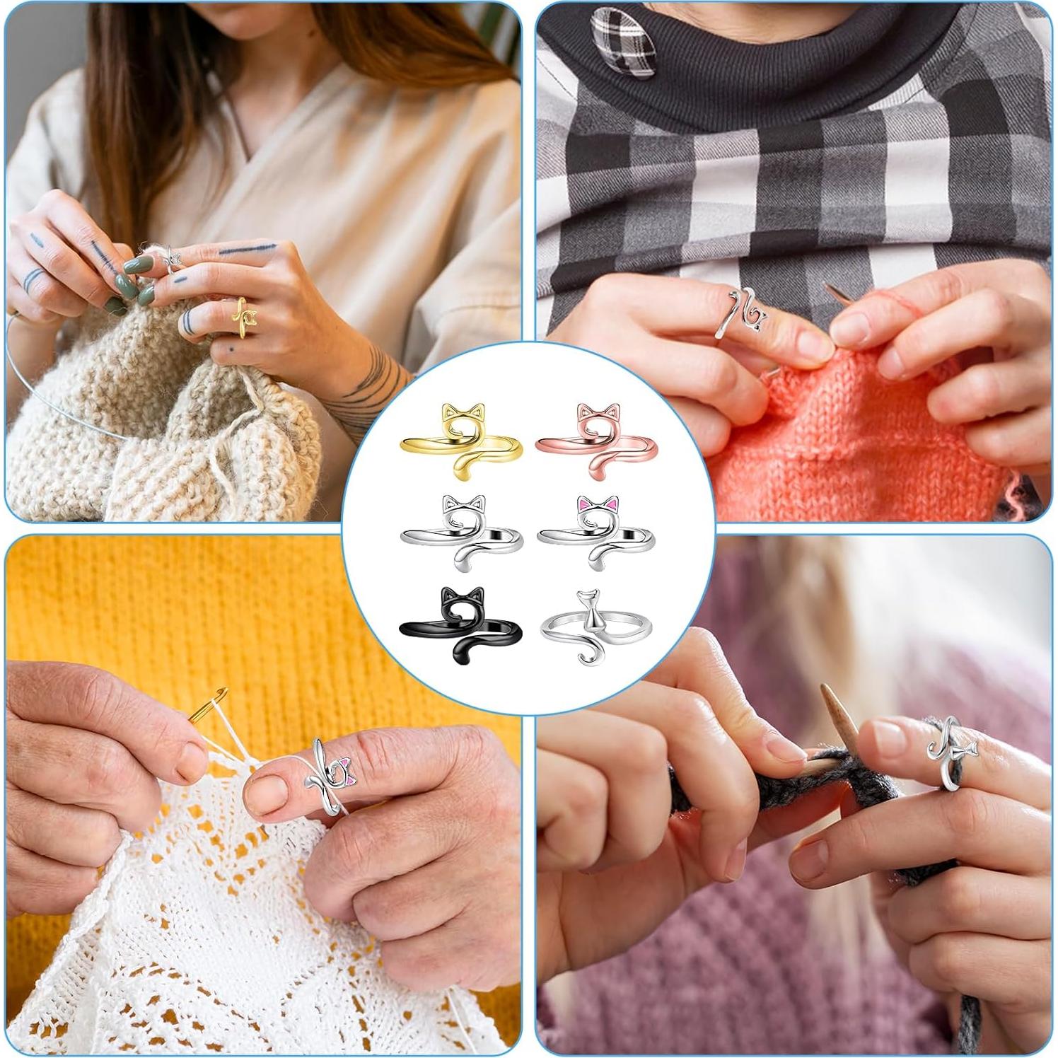 Anillos de Ganchillo Ajustables QFGasre 6 Pcs Plata