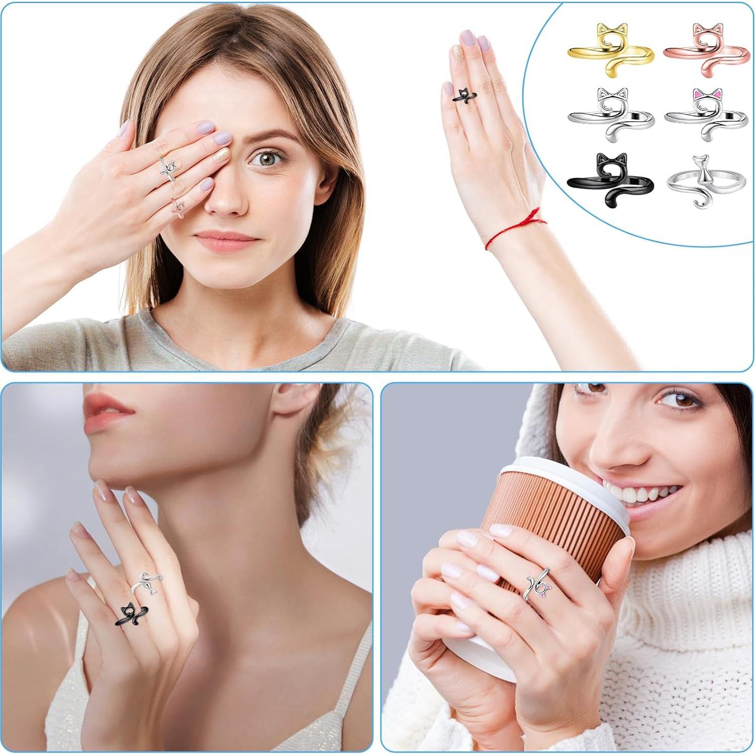 Anillos de Ganchillo Ajustables QFGasre 6 Pcs Plata