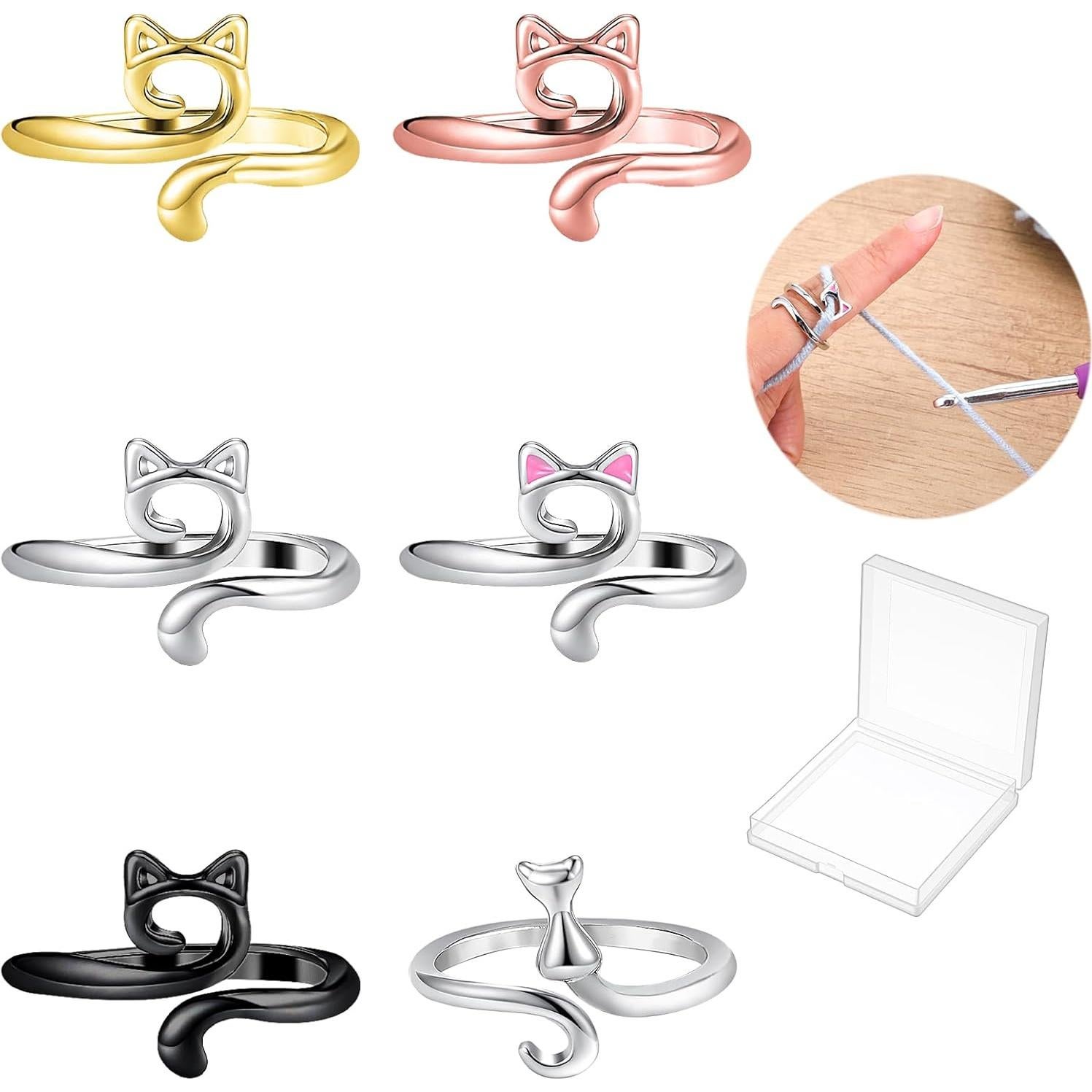 Anillos de Ganchillo Ajustables QFGasre 6 Pcs Plata