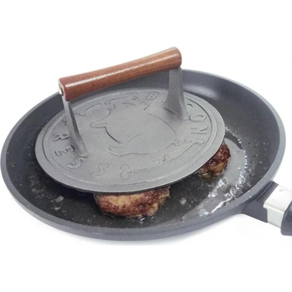 Prensa de Tocino Norpro de Hierro Fundido 22 cm con Mango de Madera