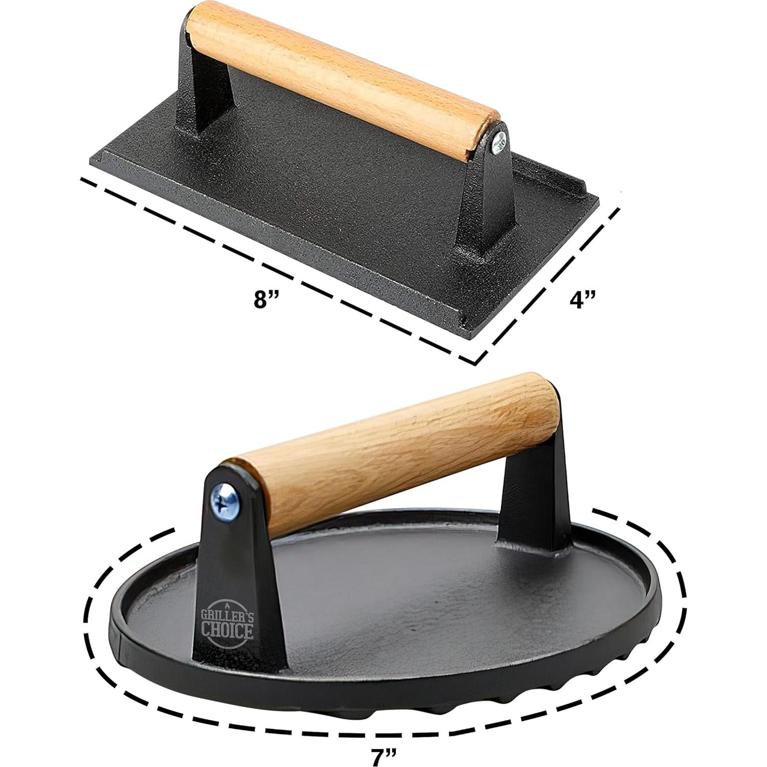 Juego de Prensa para Parrilla Grillers Choice 2 Piezas Hierro Fundido