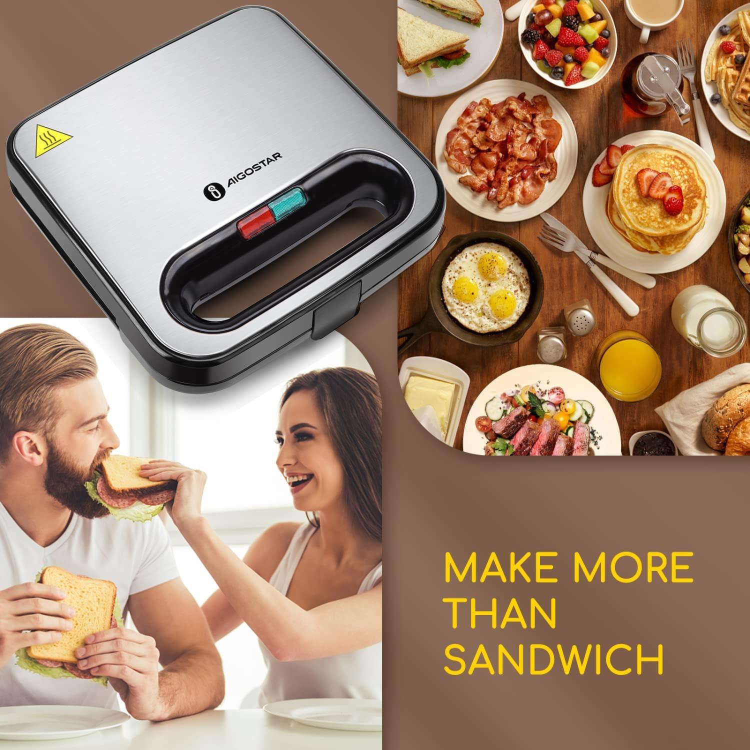 Tostadora de Sandwich Aigostar B30202B3T Acero Inoxidable 750W