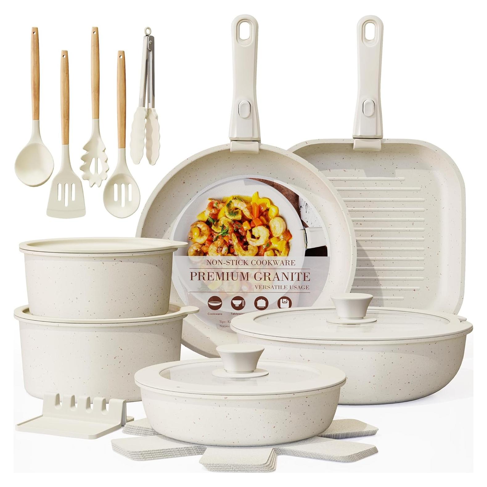 Juego de Ollas y Sartenes Antiadherente 23 Pzs Astercook Blanco Crema