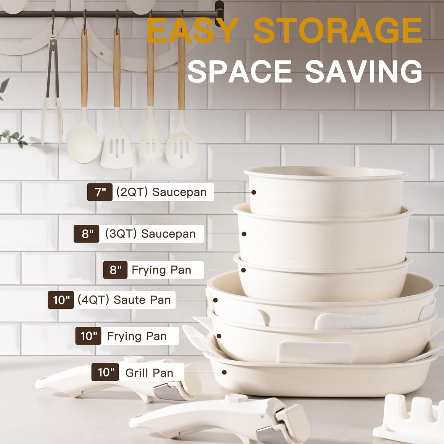 Juego de Ollas y Sartenes Antiadherente 23 Pzs Astercook Blanco Crema