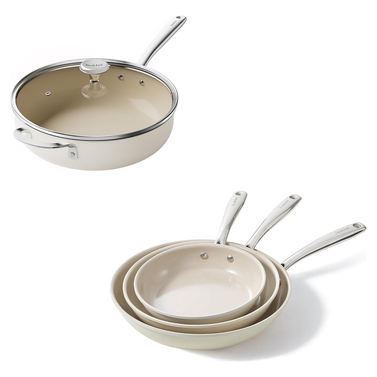 Juego de Ollas y Sartenes Cerámicas Redchef 5 Piezas Beige