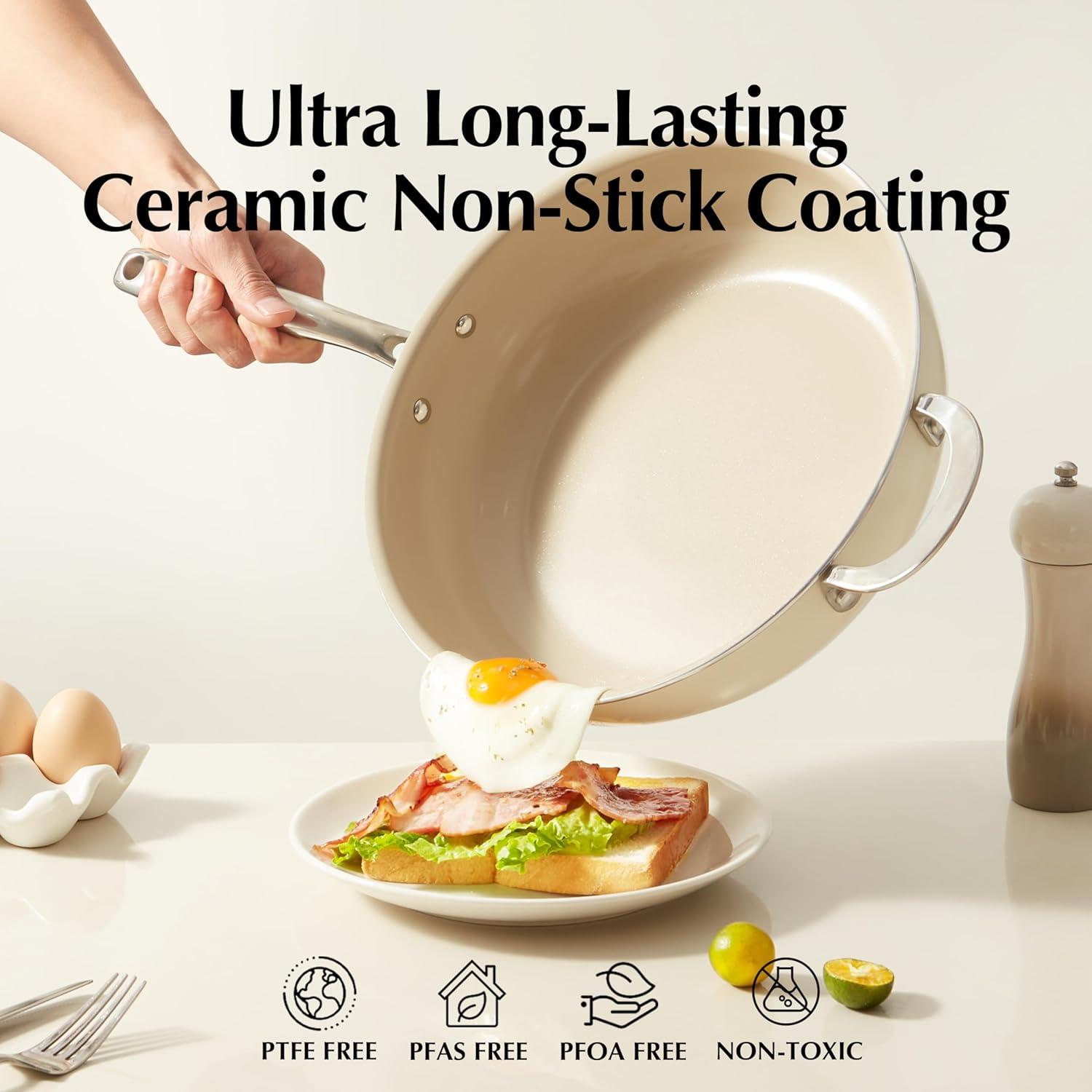 Juego de Ollas y Sartenes Cerámicas Redchef 5 Piezas Beige