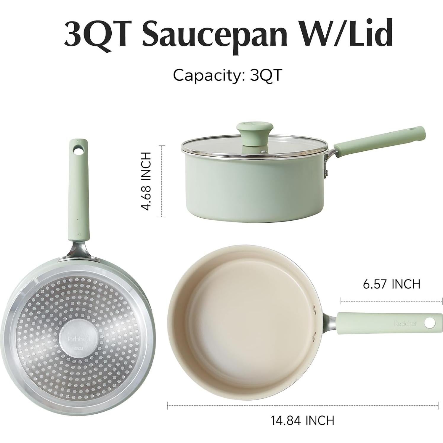 Cacerola Antiadherente Cerámica Redchef 1.42L y 2.84L con Tapa