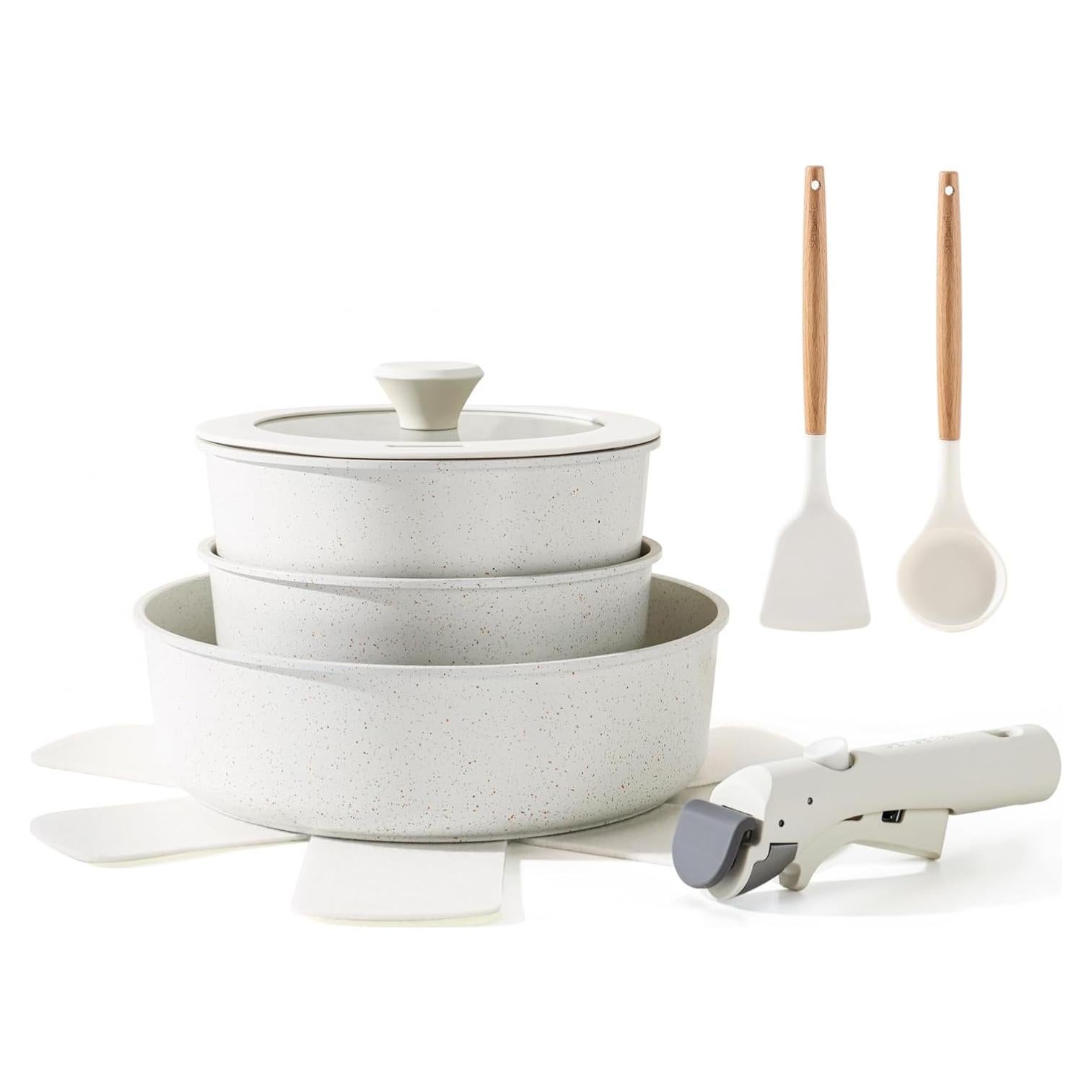 Juego de Ollas y Sartenes SENSARTE 9 Piezas Antiadherente Blanco