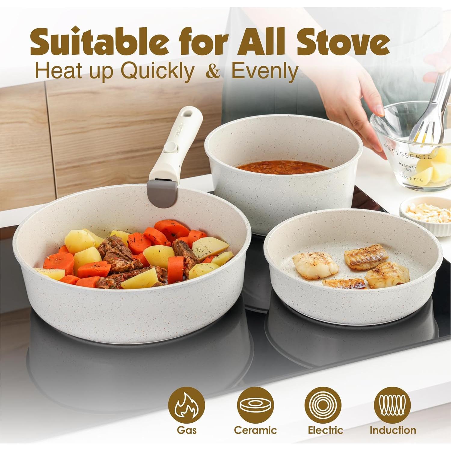 Juego de Ollas y Sartenes SENSARTE 9 Piezas Antiadherente Blanco