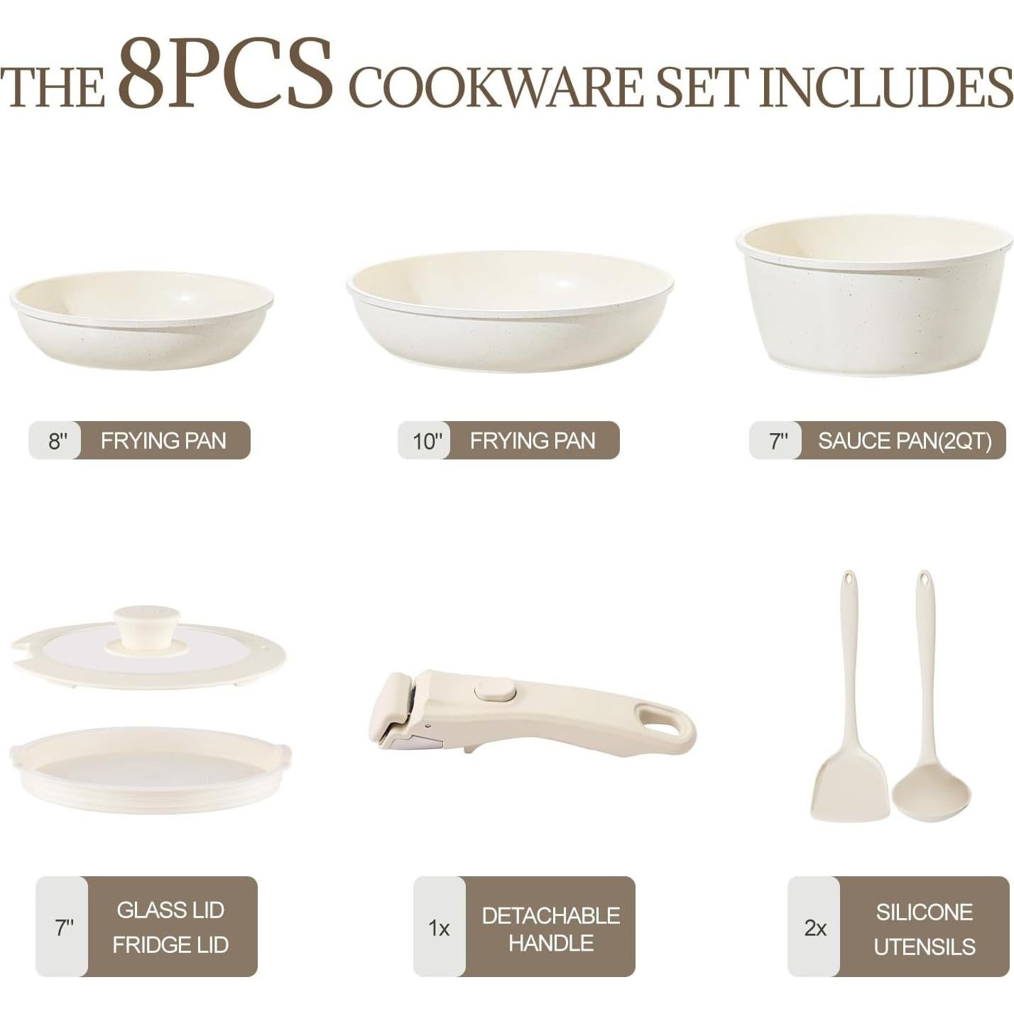 Juego de Utensilios de Cocina 8Pcs Coicur Cerámica Antiadherente