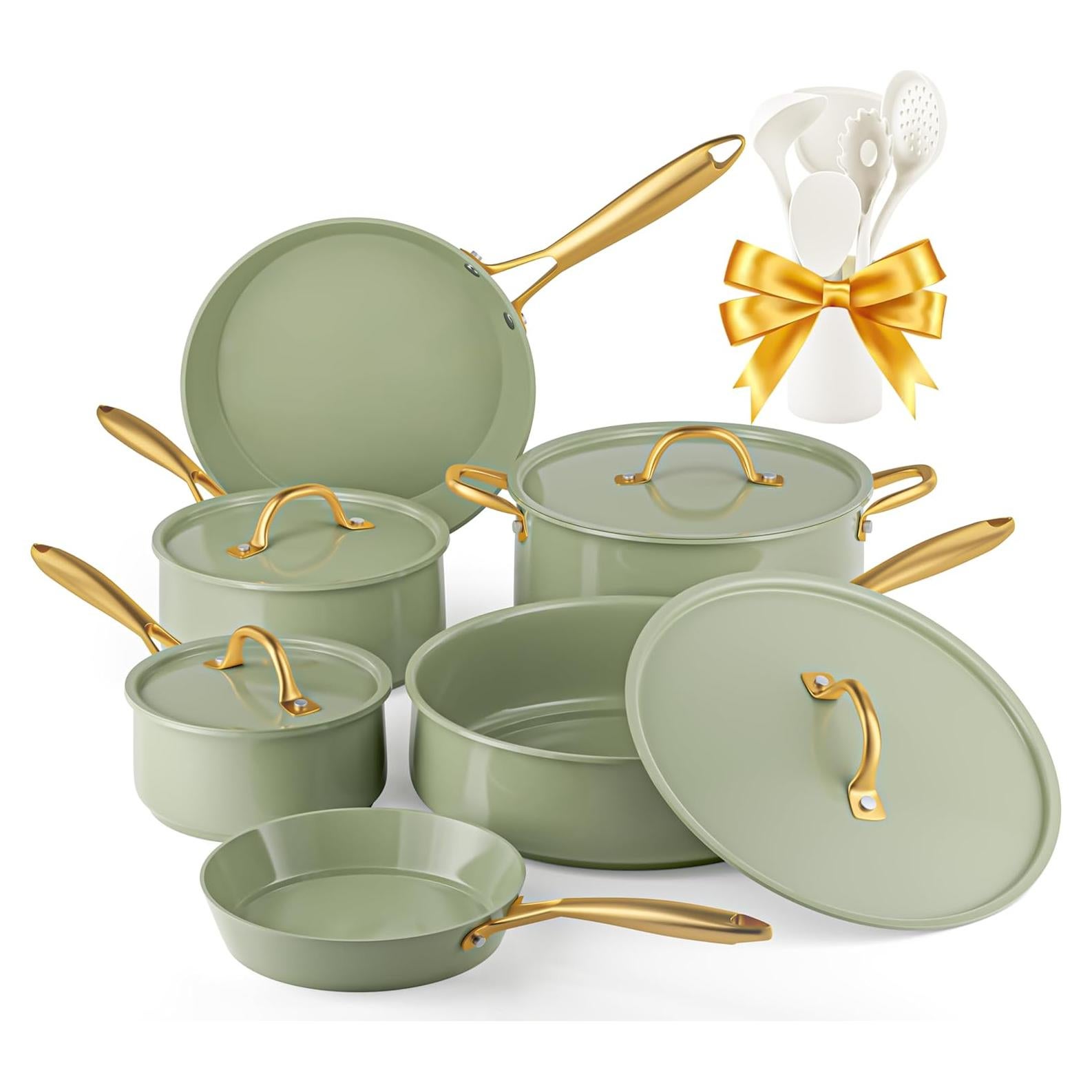 Juego de Utensilios de Cocina Cerámica VONIKI 16 Piezas Verde