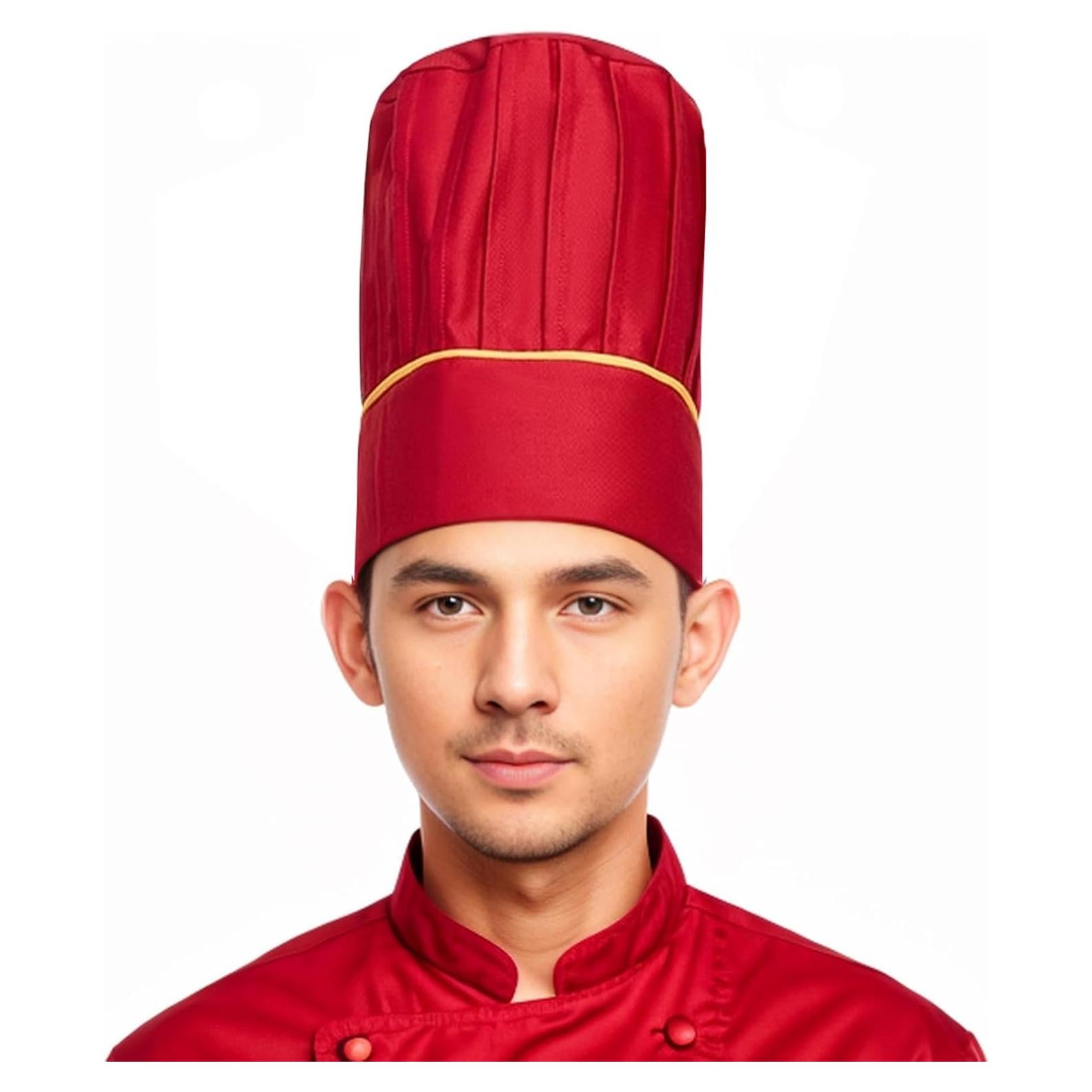 Gorro de Chef Alto Ajustable Hyzrz Rojo y Raya Amarilla 28 cm